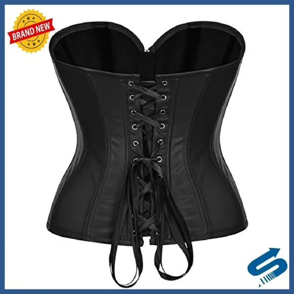 Faux Leather Zipper Front Bustier Corset Top S/M/L/XL/XXL